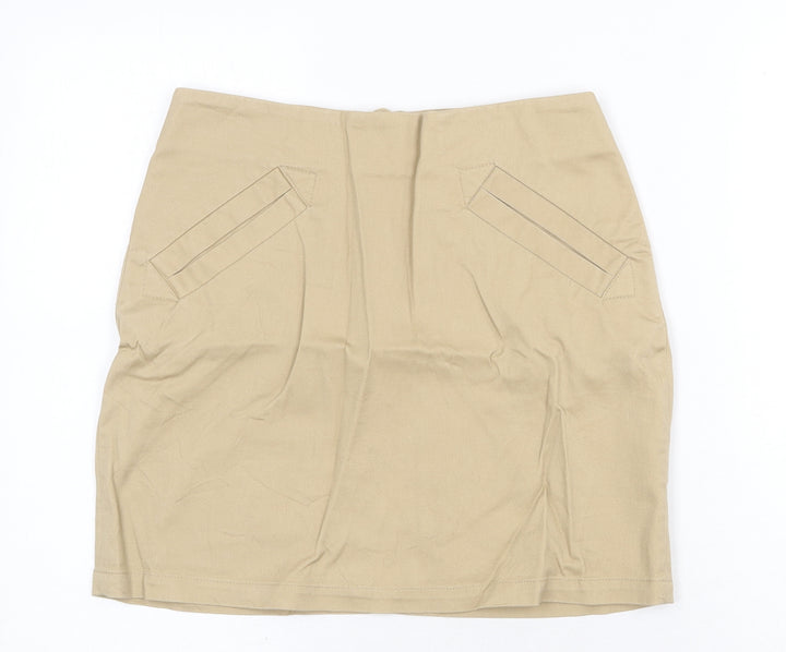 H&M Womens Beige Cotton A-Line Skirt Size 6 Zip
