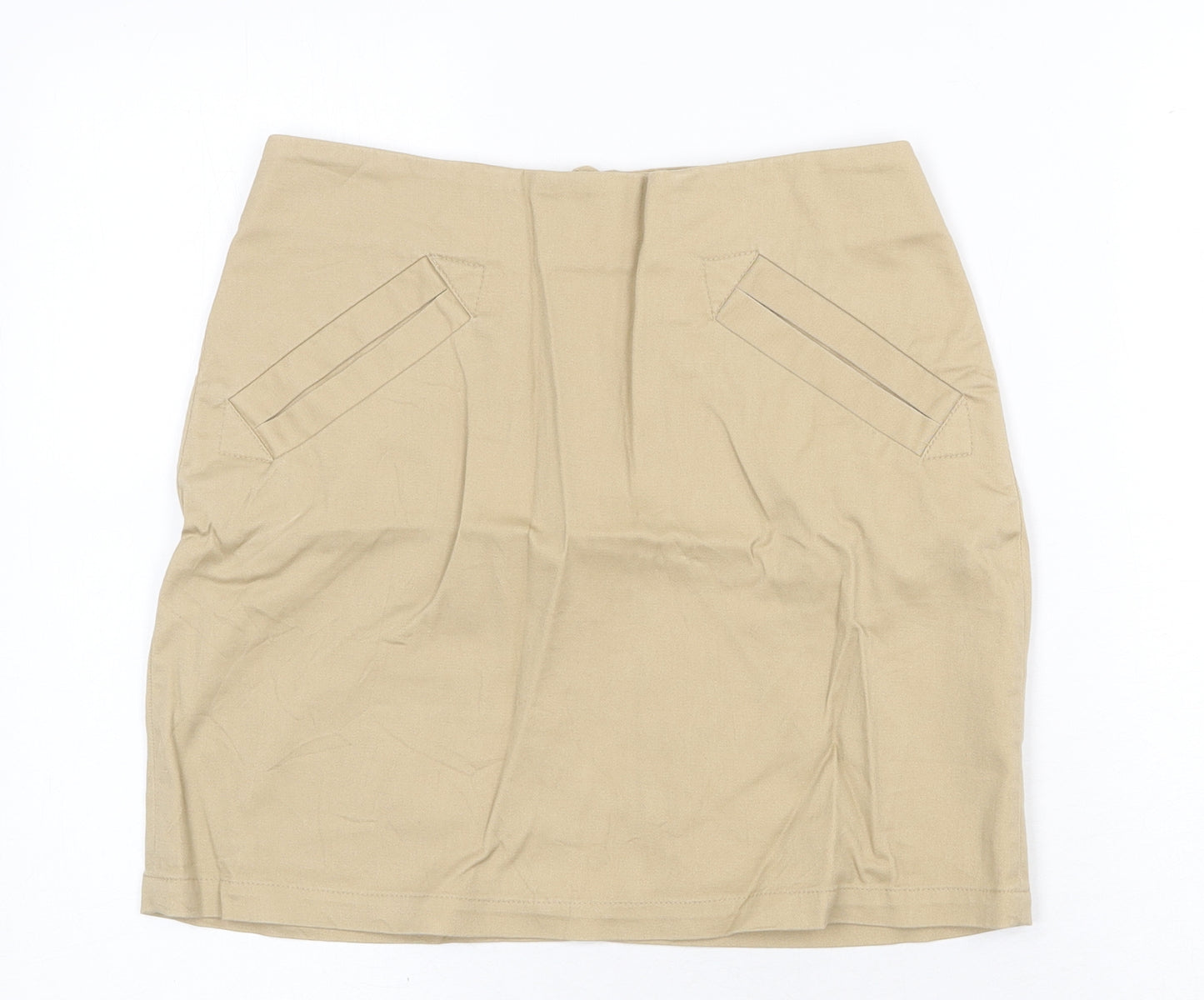 H&M Womens Beige Cotton A-Line Skirt Size 6 Zip