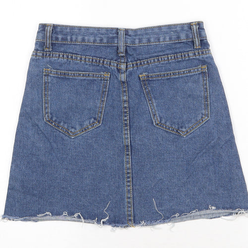 Preworn Womens Blue Cotton A-Line Skirt Size XS Zip