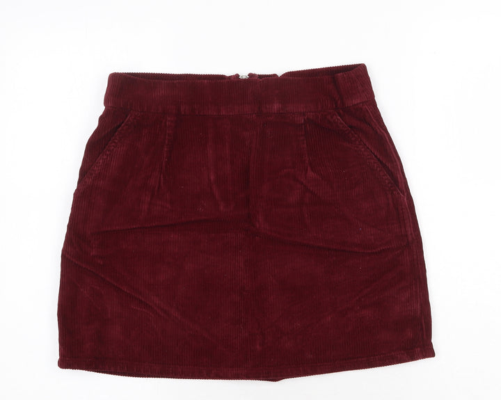 Topshop Womens Red Cotton A-Line Skirt Size 28 in Zip