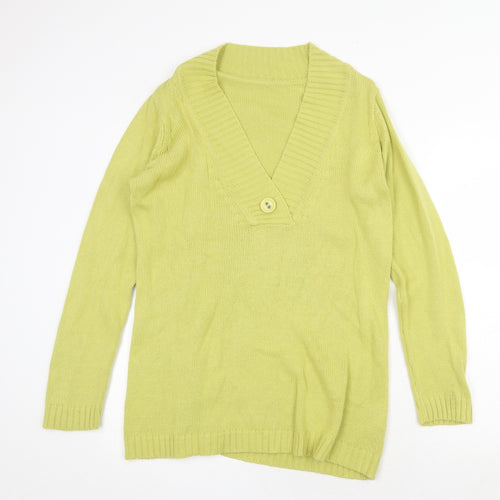 Note Womens Green V-Neck Acrylic Pullover Jumper Size 14