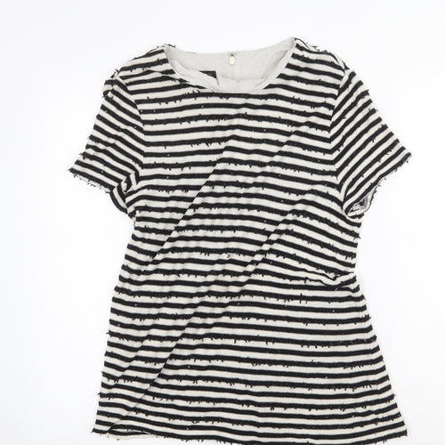 Talbots Womens Black Striped Polyester Basic T-Shirt Size L Round Neck