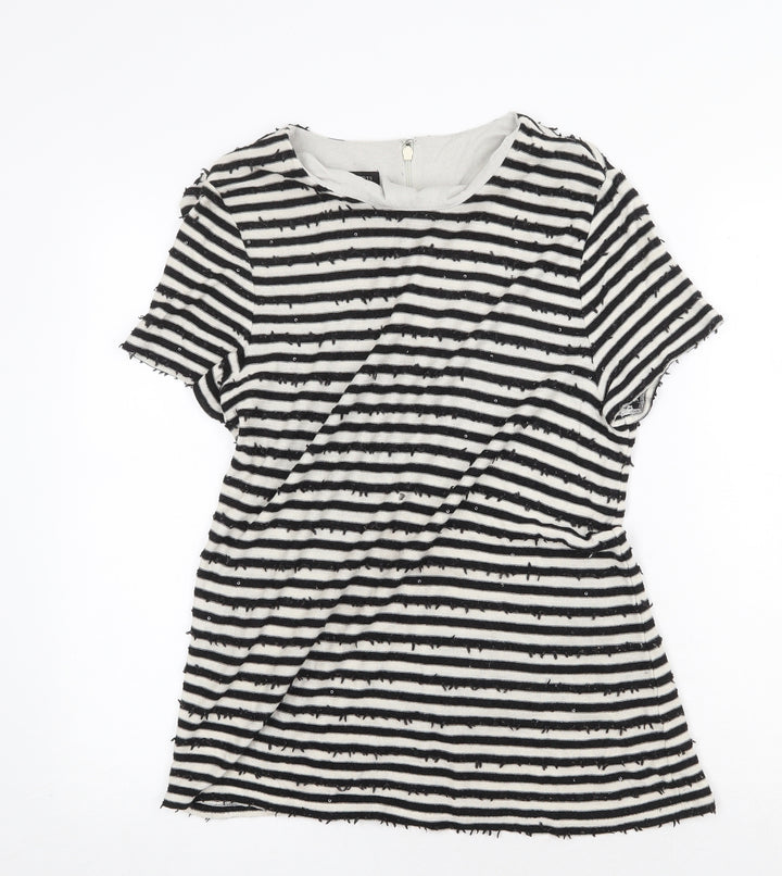 Talbots Womens Black Striped Polyester Basic T-Shirt Size L Round Neck