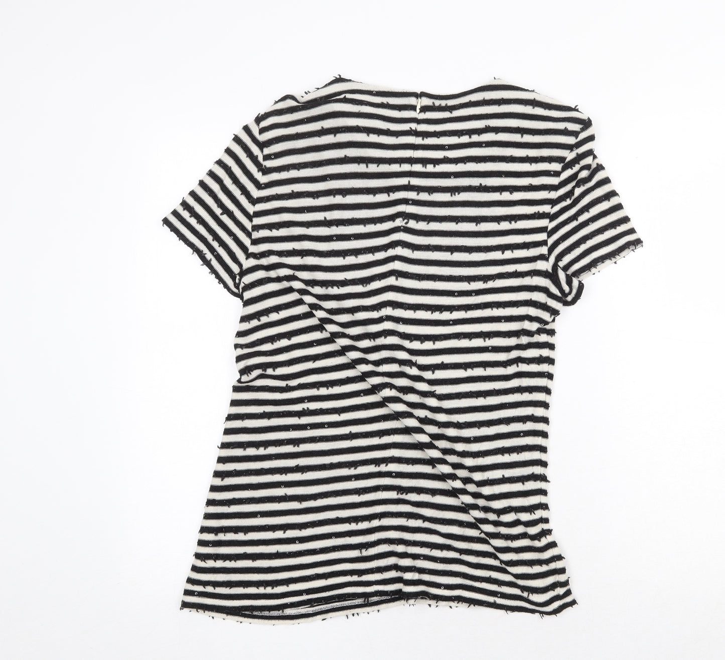 Talbots Womens Black Striped Polyester Basic T-Shirt Size L Round Neck