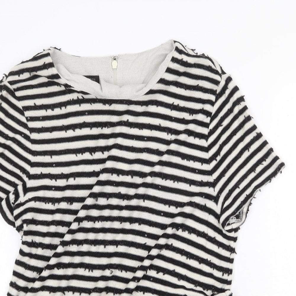 Talbots Womens Black Striped Polyester Basic T-Shirt Size L Round Neck