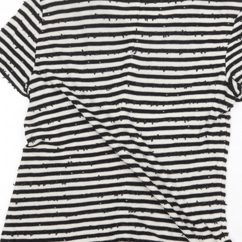 Talbots Womens Black Striped Polyester Basic T-Shirt Size L Round Neck