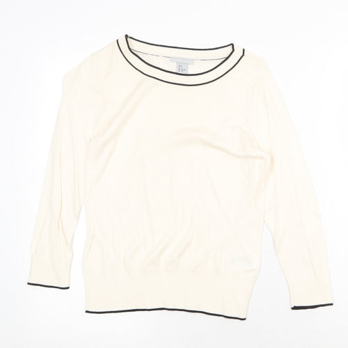 H&M Womens Beige Scoop Neck Cotton Pullover Jumper Size S