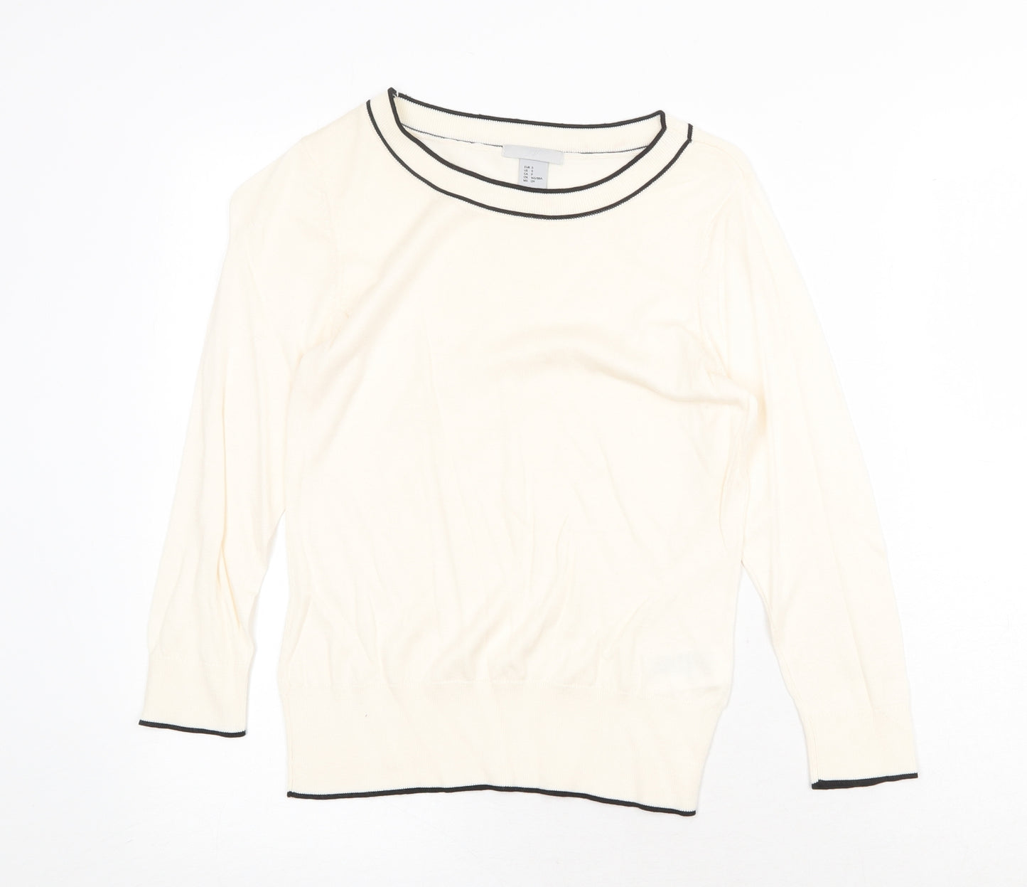 H&M Womens Beige Scoop Neck Cotton Pullover Jumper Size S