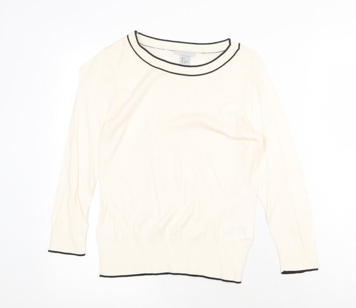 H&M Womens Beige Scoop Neck Cotton Pullover Jumper Size S