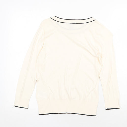 H&M Womens Beige Scoop Neck Cotton Pullover Jumper Size S