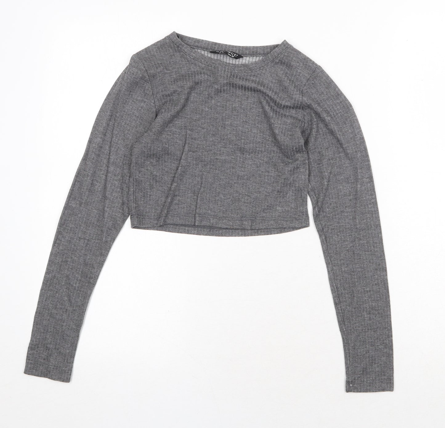 Select Womens Grey Polyester Cropped T-Shirt Size 8 Round Neck