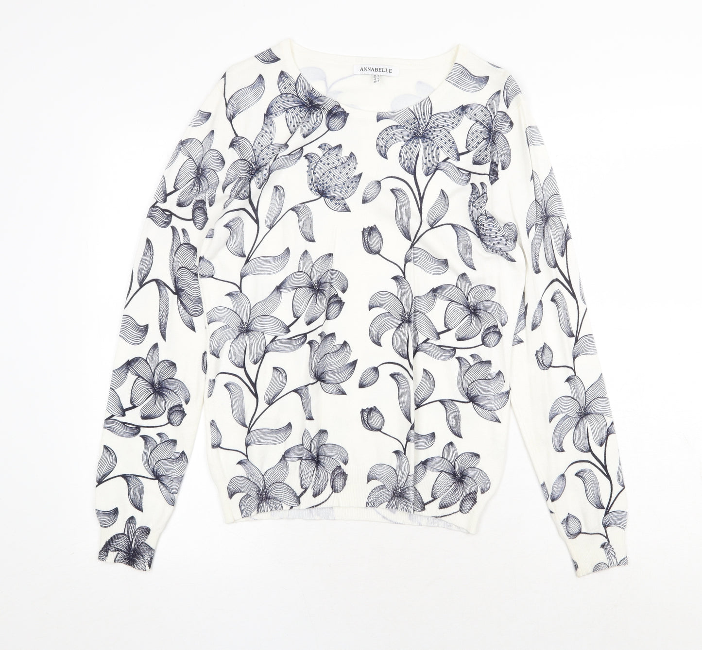 Annabelle Womens White Scoop Neck Floral Viscose Pullover Jumper Size S