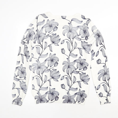 Annabelle Womens White Scoop Neck Floral Viscose Pullover Jumper Size S