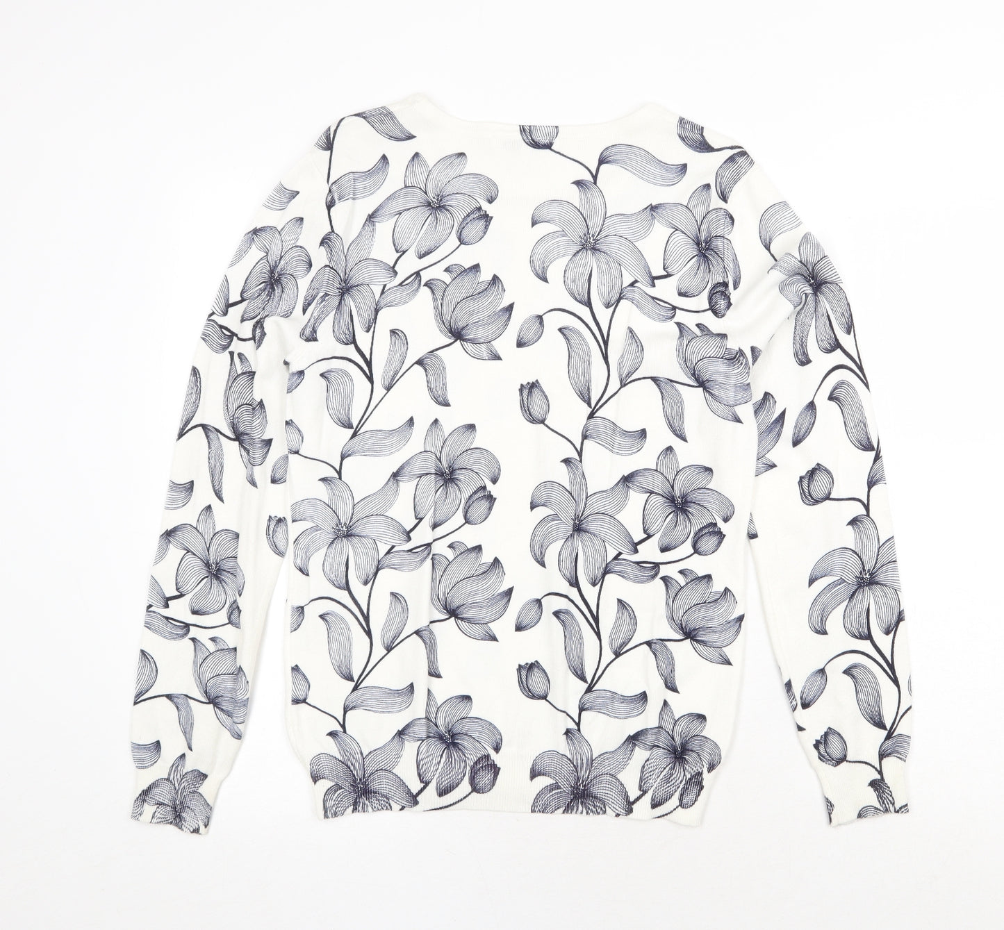 Annabelle Womens White Scoop Neck Floral Viscose Pullover Jumper Size S
