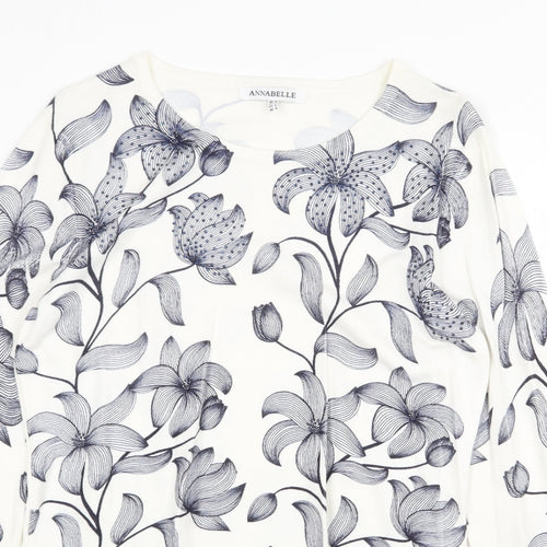 Annabelle Womens White Scoop Neck Floral Viscose Pullover Jumper Size S