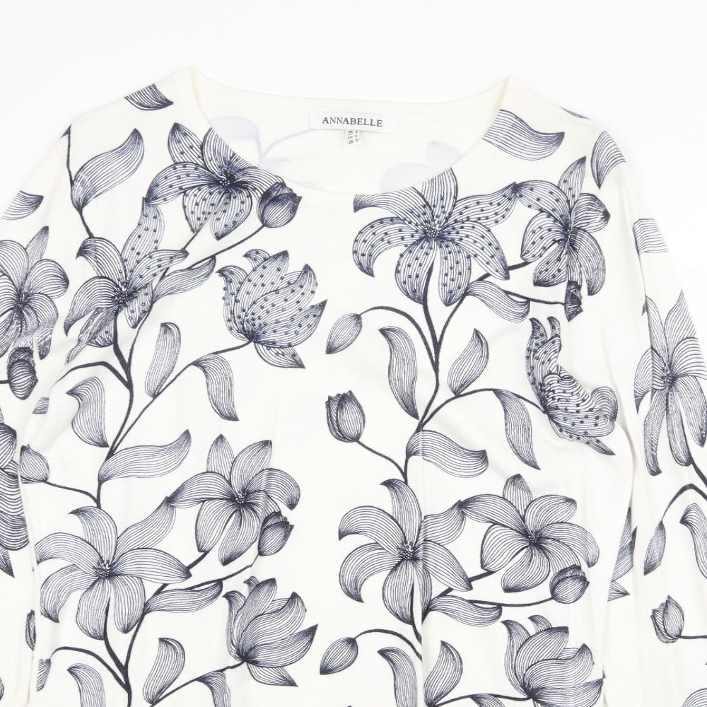 Annabelle Womens White Scoop Neck Floral Viscose Pullover Jumper Size S