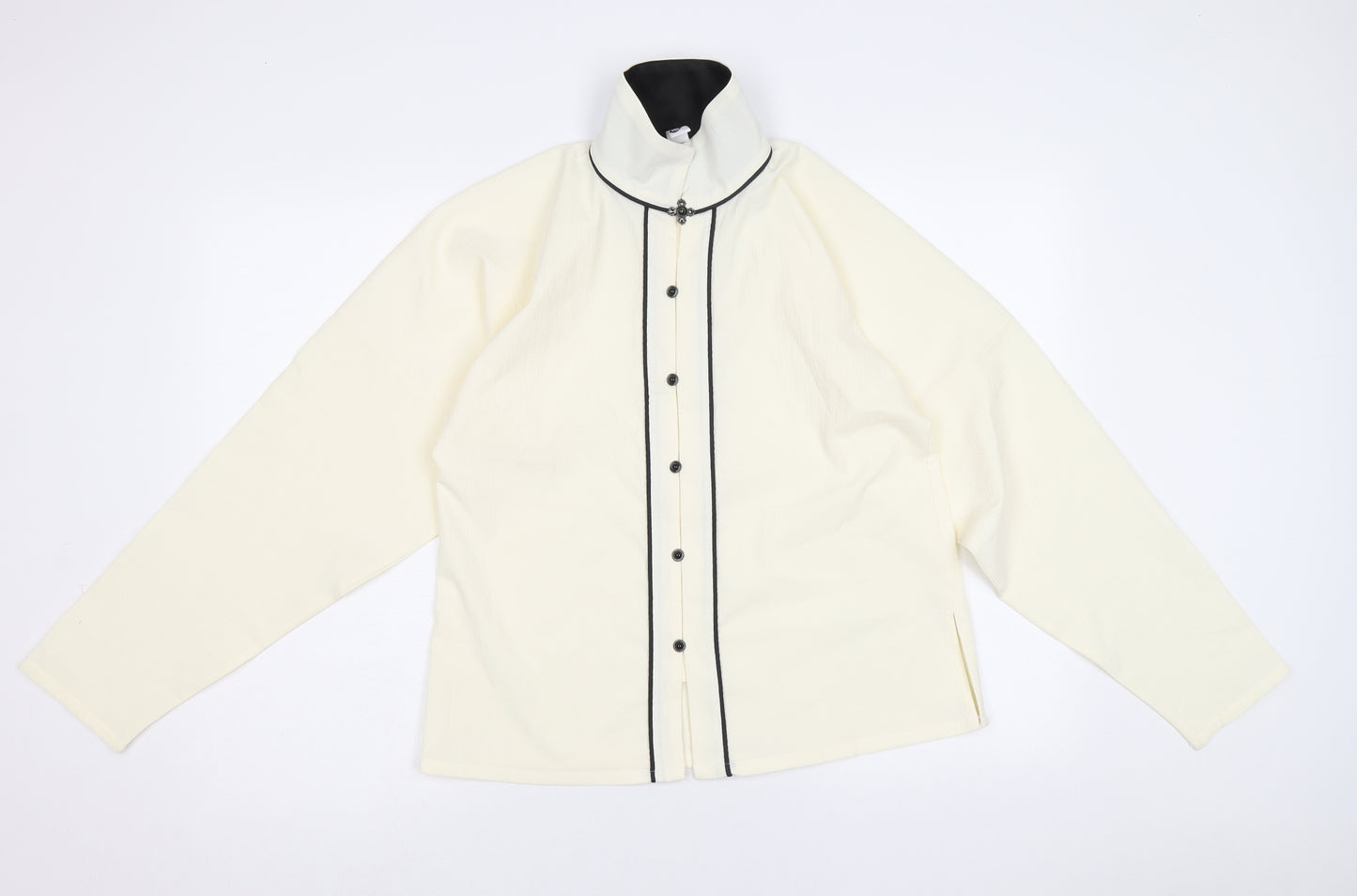 Preworn Womens Ivory Polyester Basic Blouse Size M High Neck