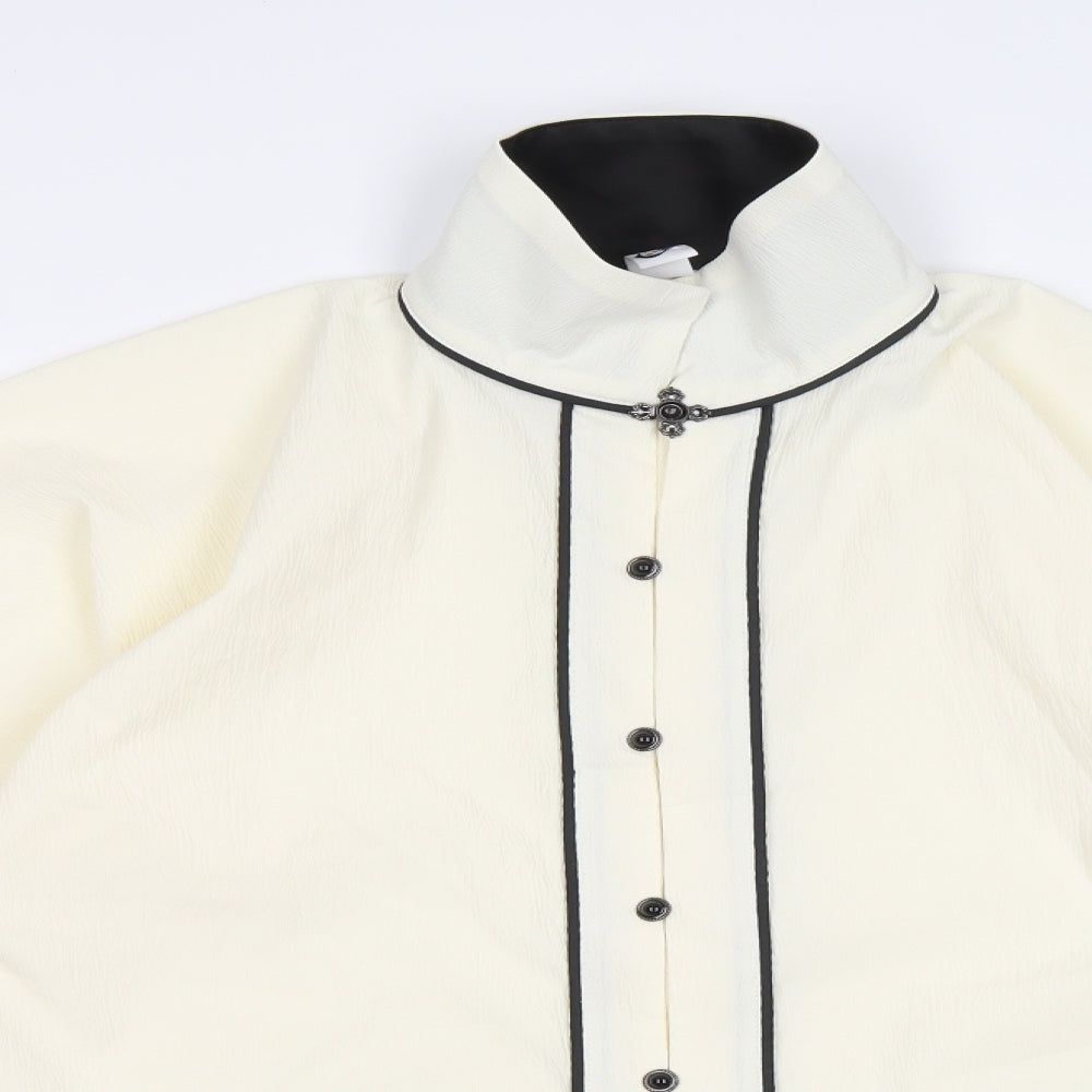 Preworn Womens Ivory Polyester Basic Blouse Size M High Neck