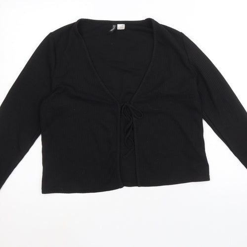 Divided by H&M Womens Black Polyester Cropped Blouse Size L V-Neck