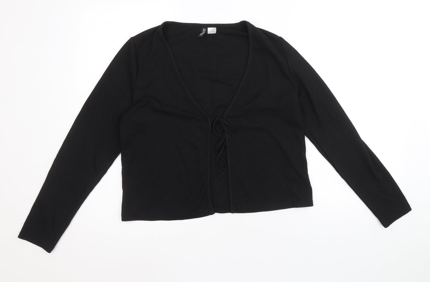 Divided by H&M Womens Black Polyester Cropped Blouse Size L V-Neck
