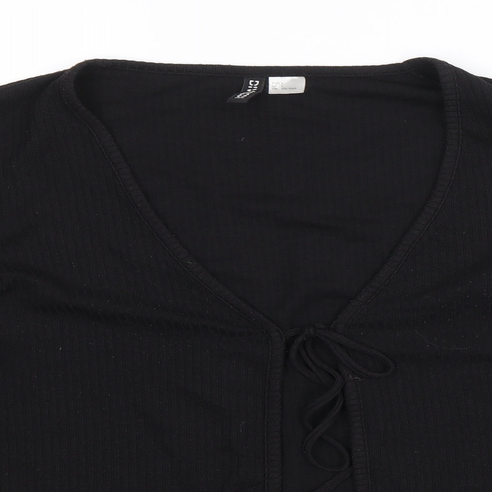 Divided by H&M Womens Black Polyester Cropped Blouse Size L V-Neck
