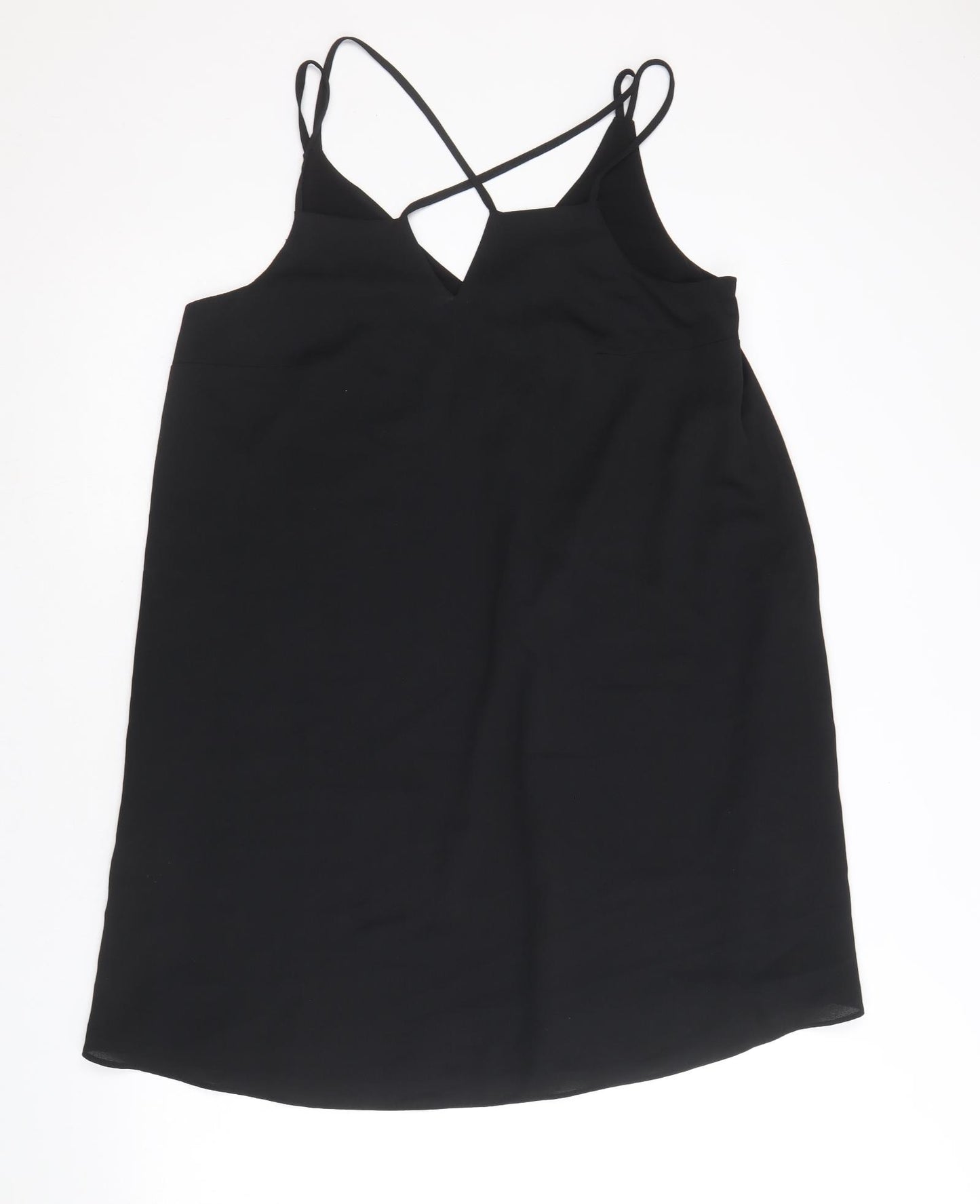 River Island Womens Black Polyester Slip Dress Size 14 V-Neck Pullover
