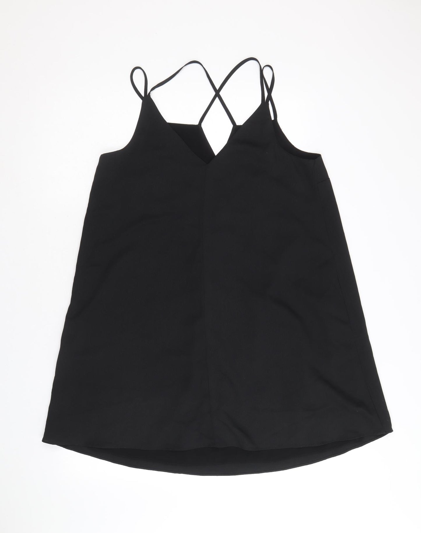 River Island Womens Black Polyester Slip Dress Size 14 V-Neck Pullover