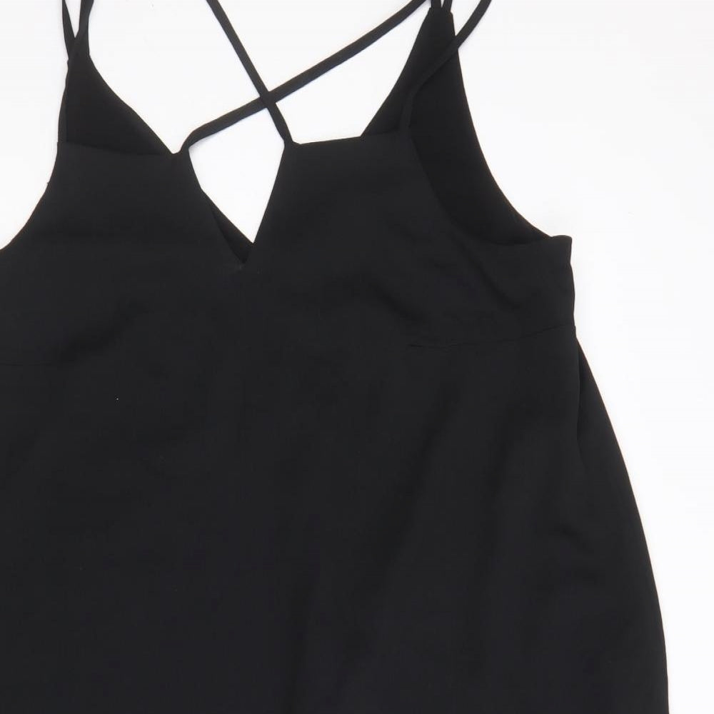 River Island Womens Black Polyester Slip Dress Size 14 V-Neck Pullover
