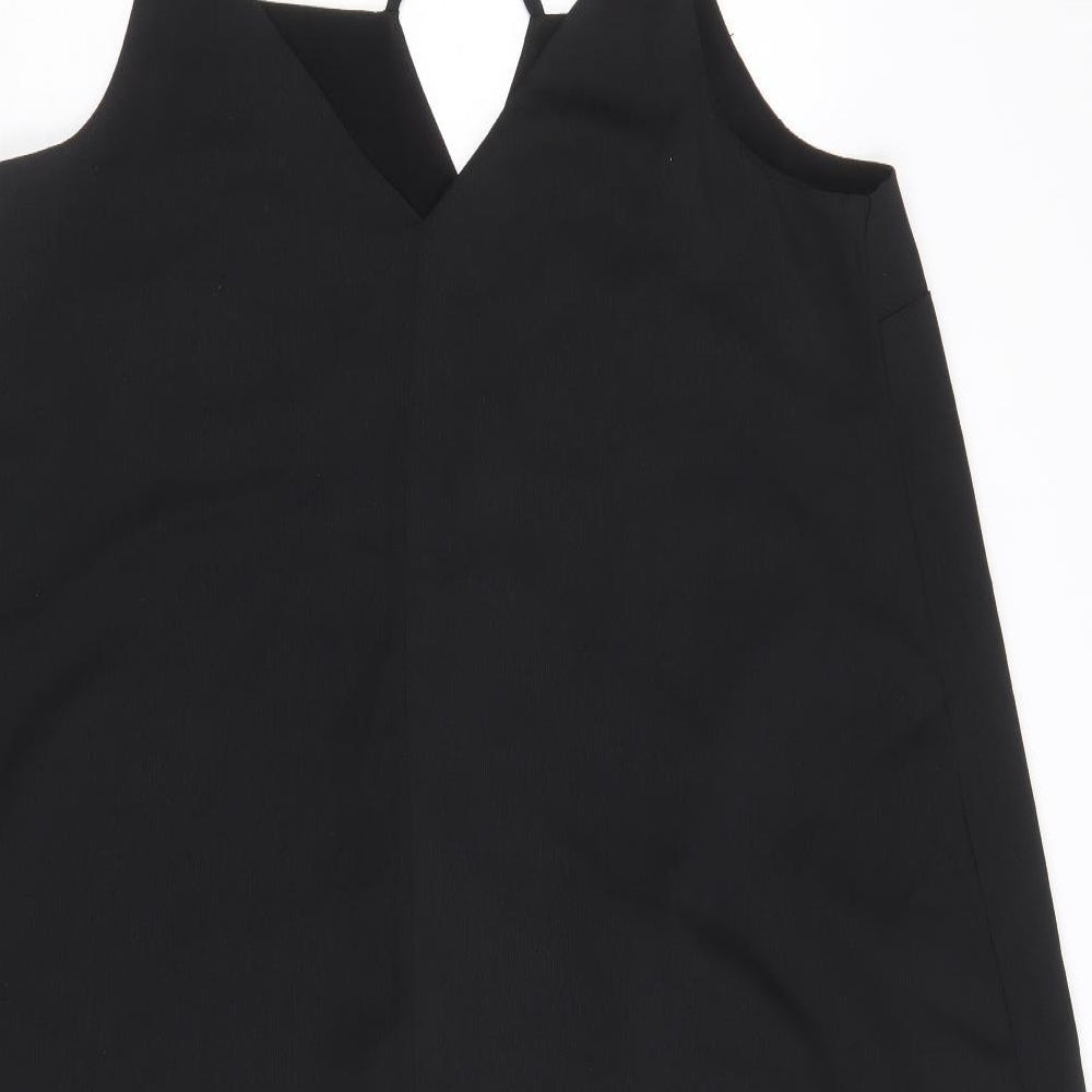 River Island Womens Black Polyester Slip Dress Size 14 V-Neck Pullover