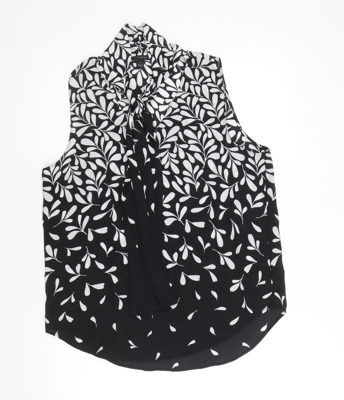 Ann Taylor Womens Black Geometric Polyester Basic Blouse Size M Round Neck - Pussy Bow Neck