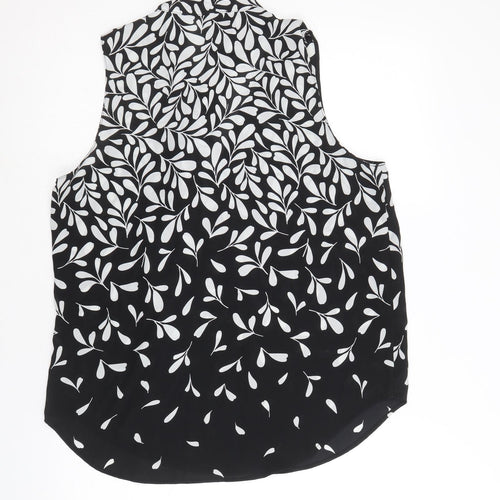 Ann Taylor Womens Black Geometric Polyester Basic Blouse Size M Round Neck - Pussy Bow Neck
