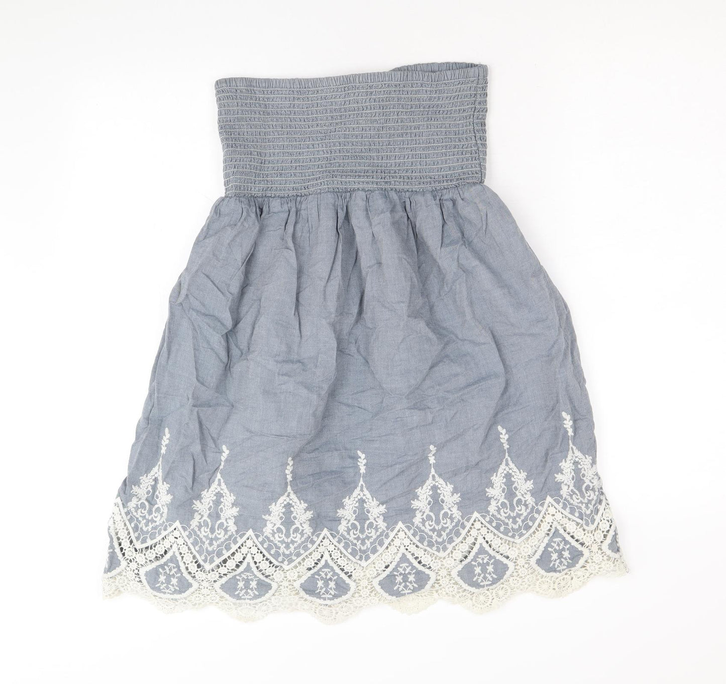 NEXT Womens Blue Geometric 100% Cotton Fit & Flare Size 12 Square Neck Pullover