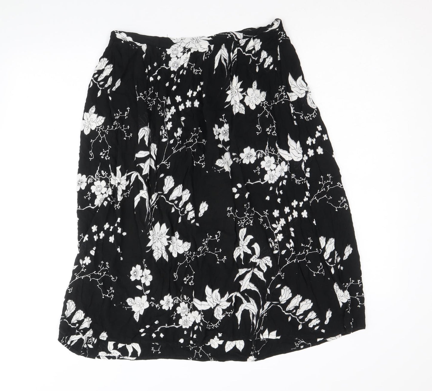 Debenhams Womens Black Floral Viscose Swing Skirt Size 12
