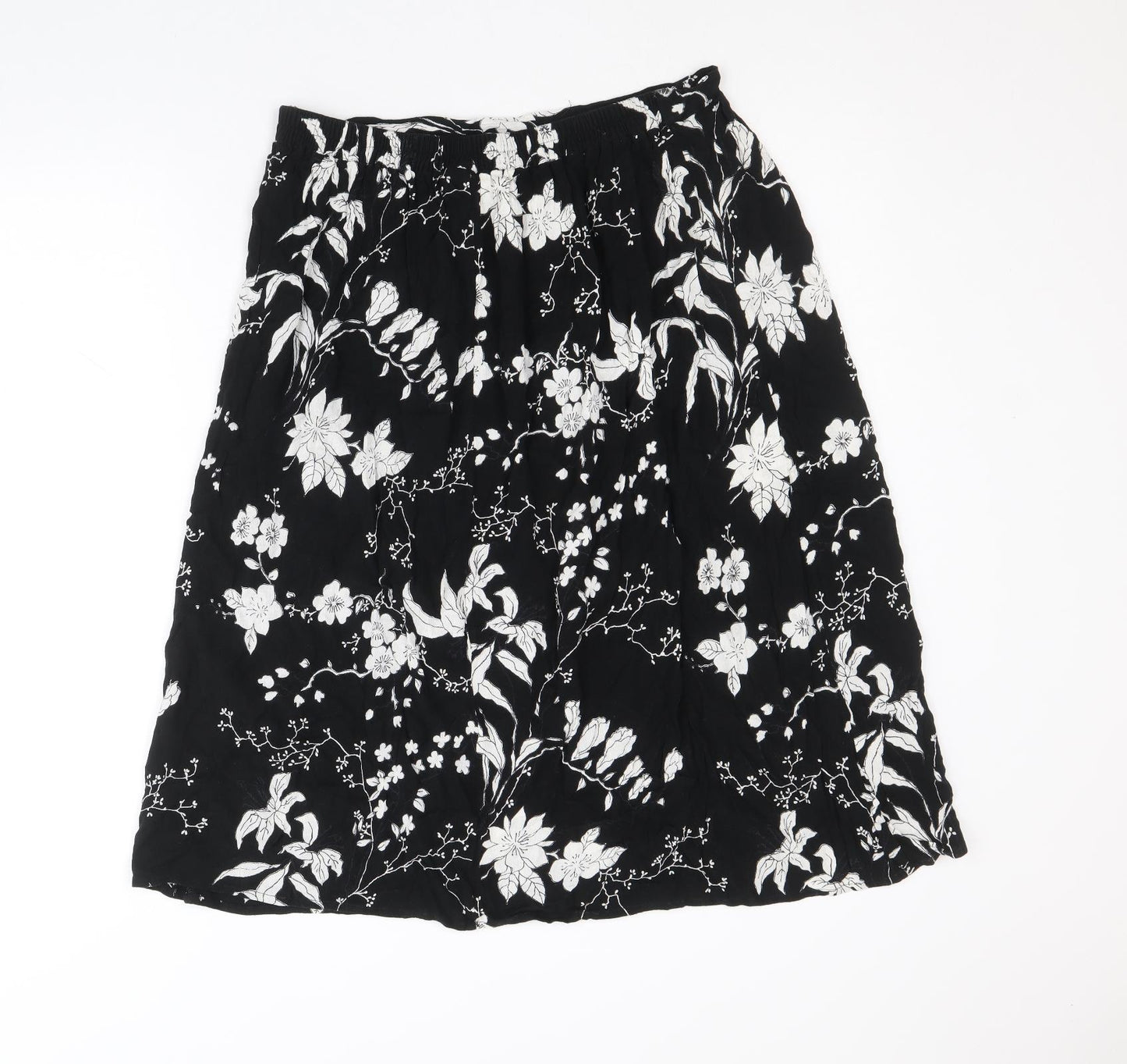 Debenhams Womens Black Floral Viscose Swing Skirt Size 12