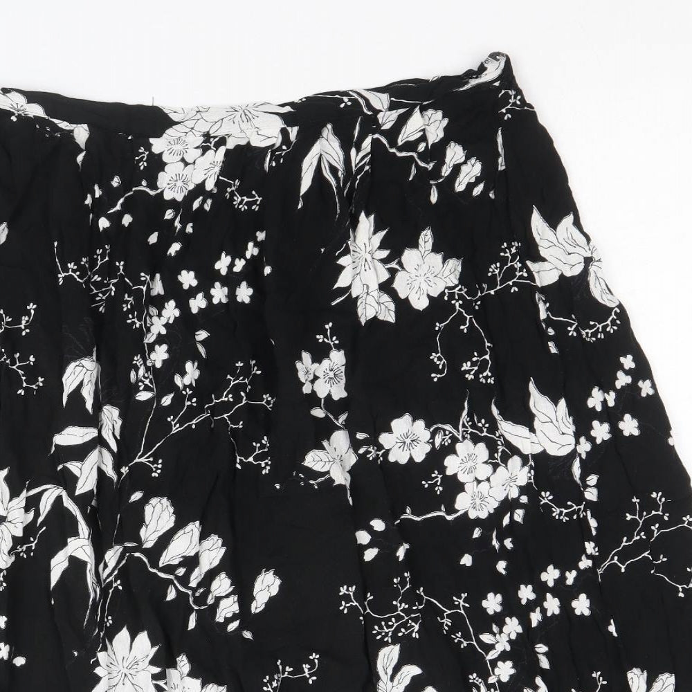 Debenhams Womens Black Floral Viscose Swing Skirt Size 12