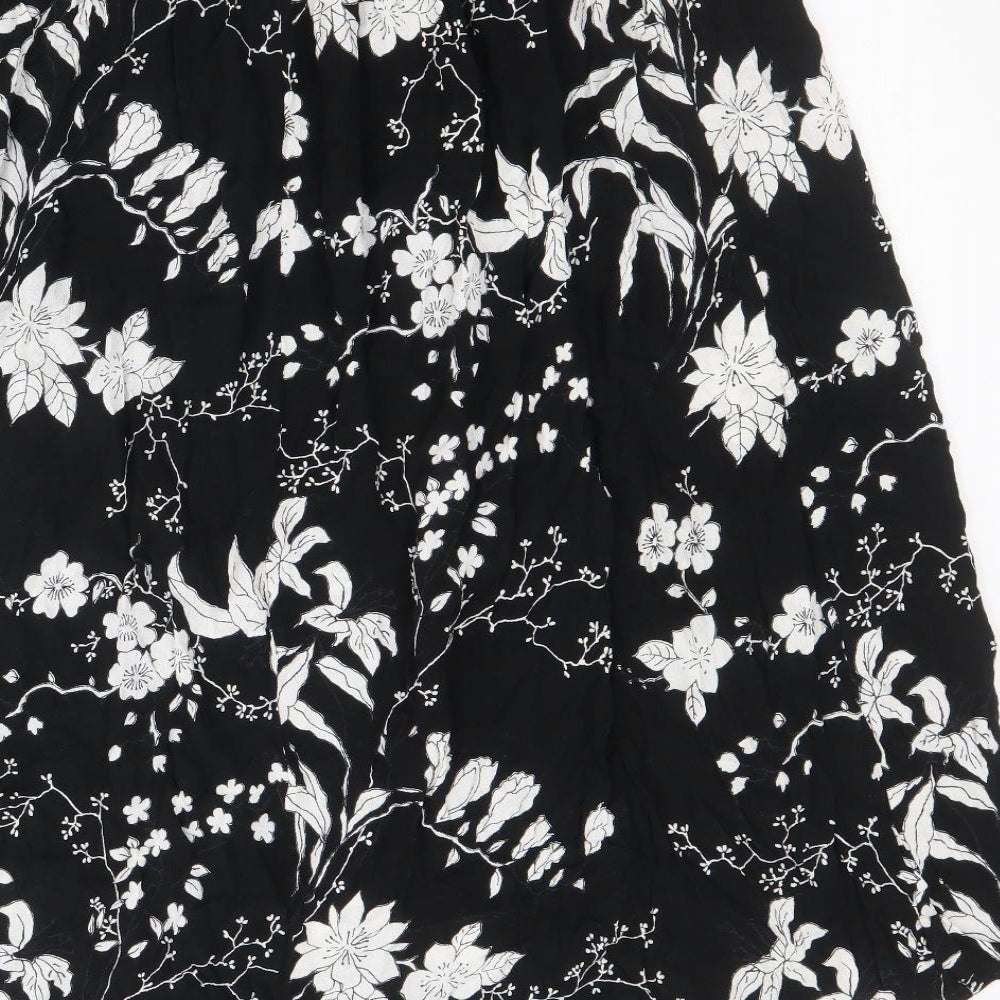 Debenhams Womens Black Floral Viscose Swing Skirt Size 12
