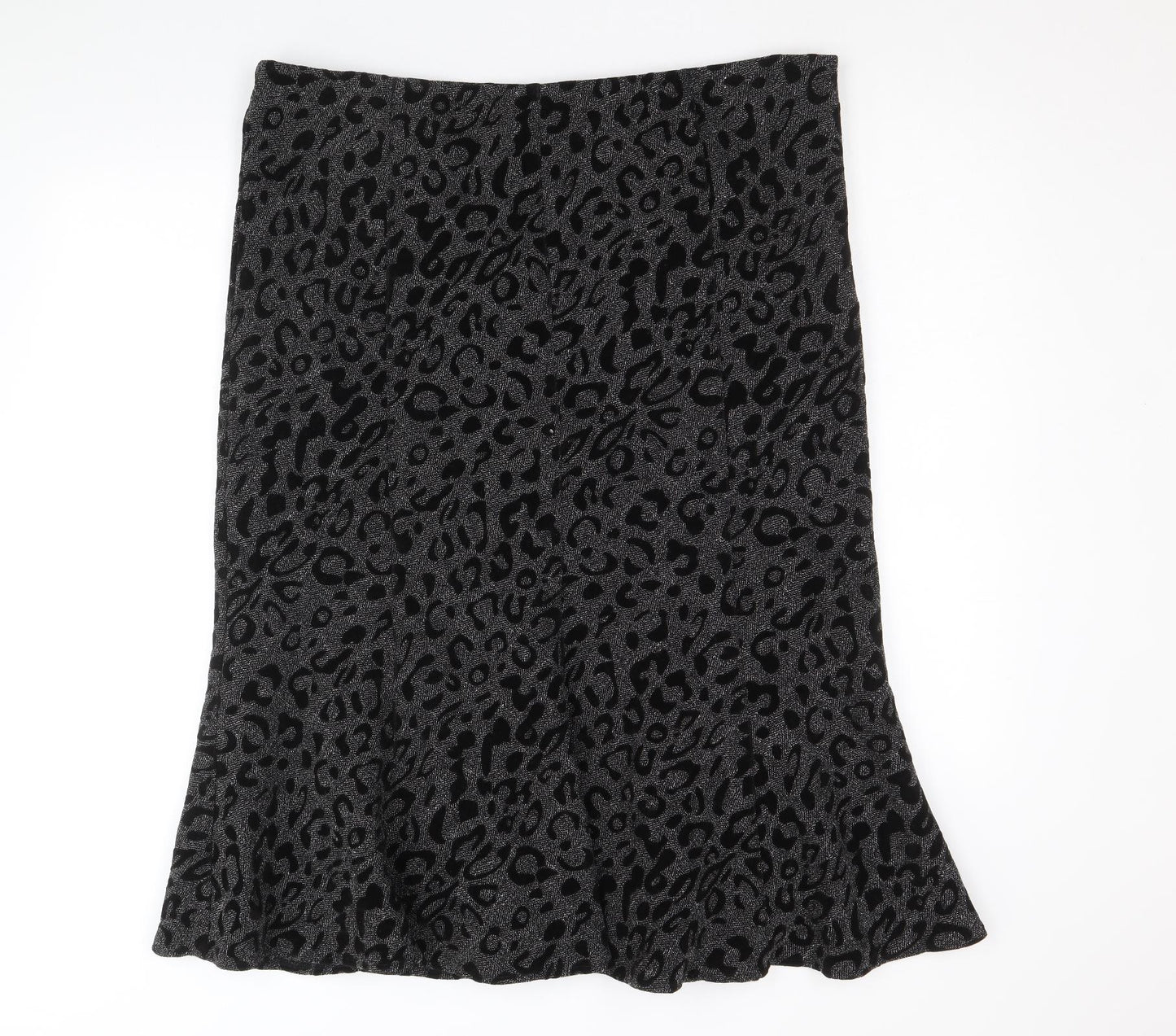 CC Womens Black Animal Print Polyester Swing Skirt Size 18 Zip - Leopard Pattern