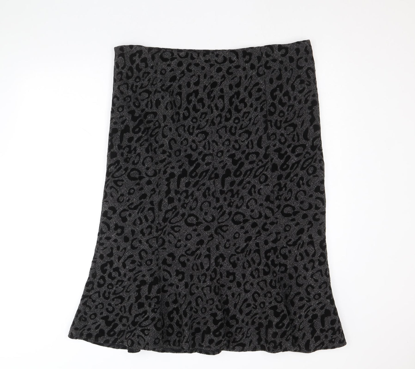 CC Womens Black Animal Print Polyester Swing Skirt Size 18 Zip - Leopard Pattern