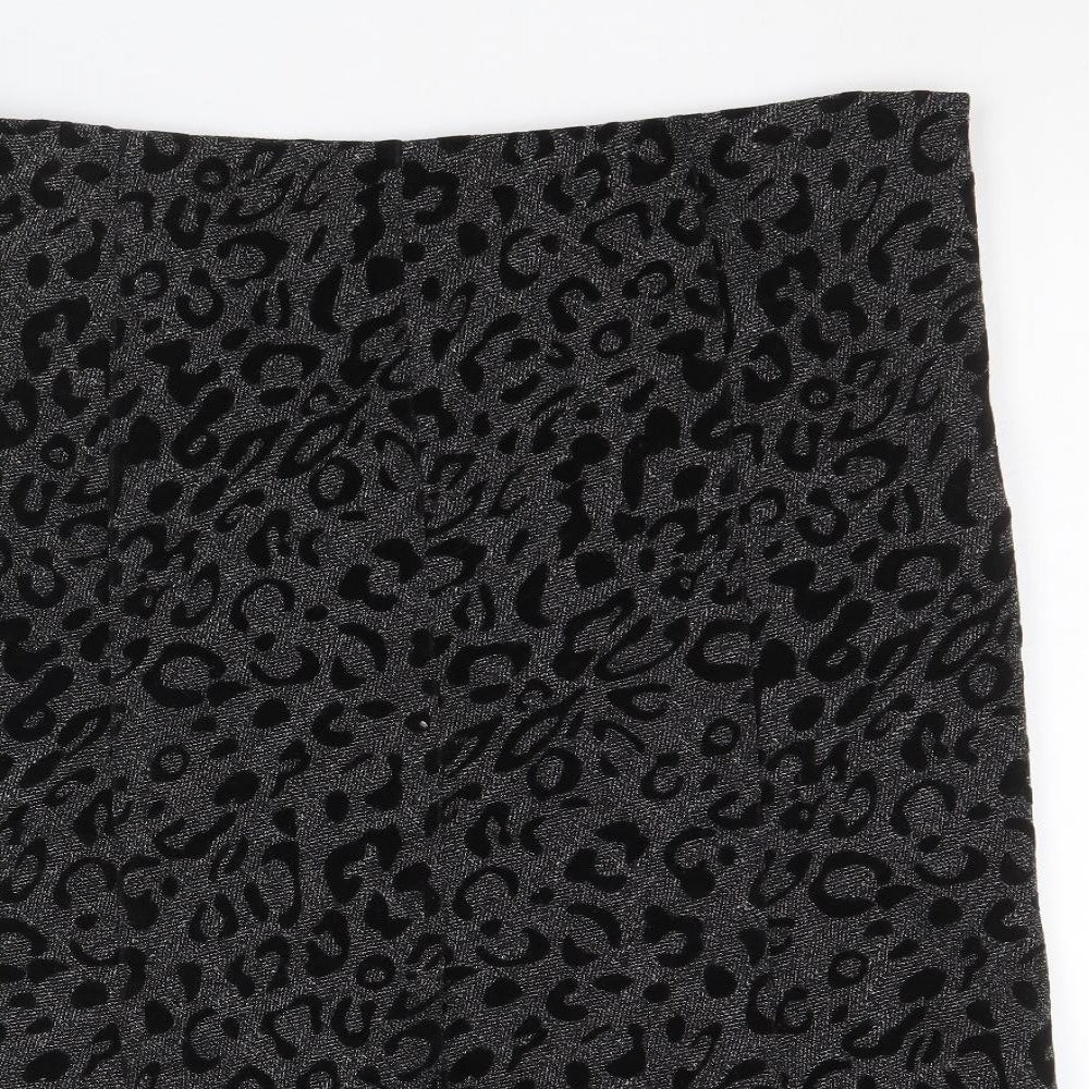 CC Womens Black Animal Print Polyester Swing Skirt Size 18 Zip - Leopard Pattern