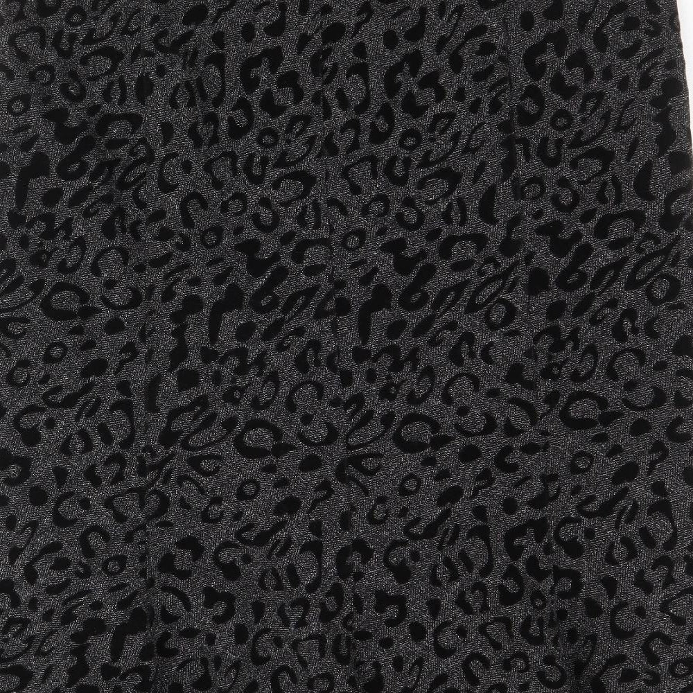CC Womens Black Animal Print Polyester Swing Skirt Size 18 Zip - Leopard Pattern
