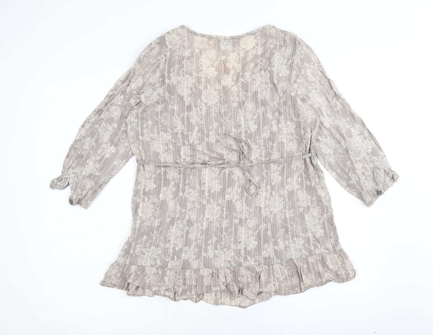 F&F Womens Grey Floral 100% Cotton Basic Blouse Size 14 Scoop Neck