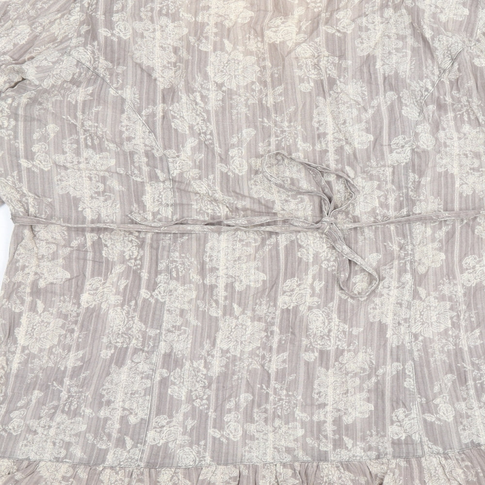 F&F Womens Grey Floral 100% Cotton Basic Blouse Size 14 Scoop Neck