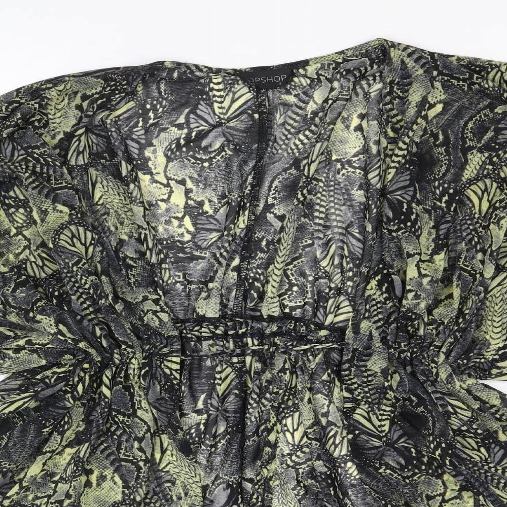 Topshop Womens Black Animal Print Polyester Kimono Blouse Size 8 V-Neck - Butterfly