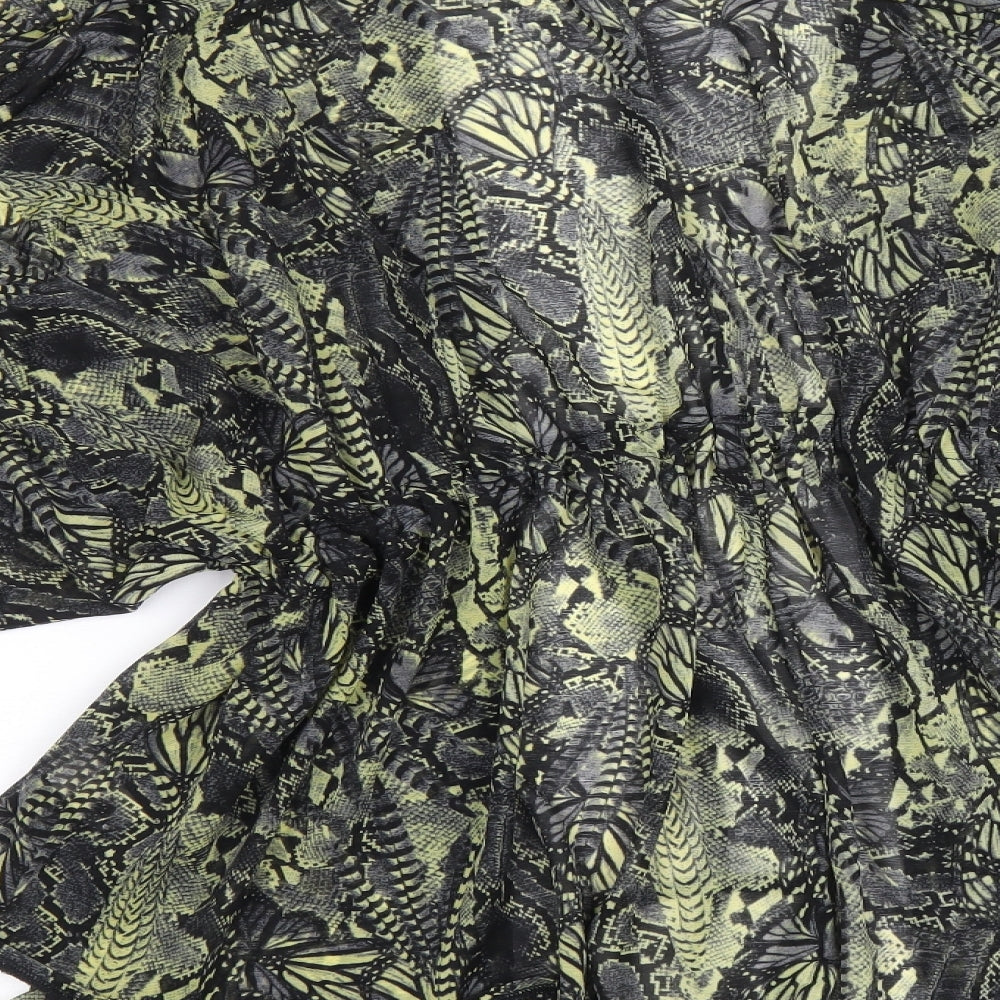 Topshop Womens Black Animal Print Polyester Kimono Blouse Size 8 V-Neck - Butterfly