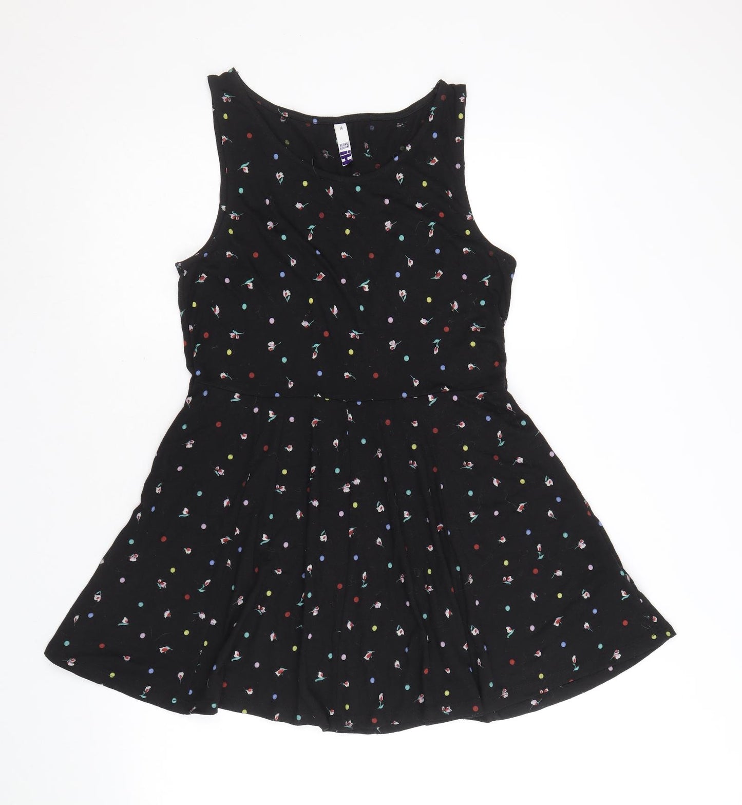 Debenhams Womens Black Floral Polyester Fit & Flare Size 14 Round Neck Pullover
