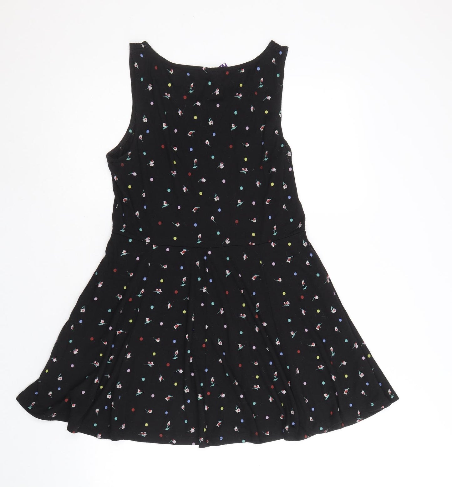 Debenhams Womens Black Floral Polyester Fit & Flare Size 14 Round Neck Pullover