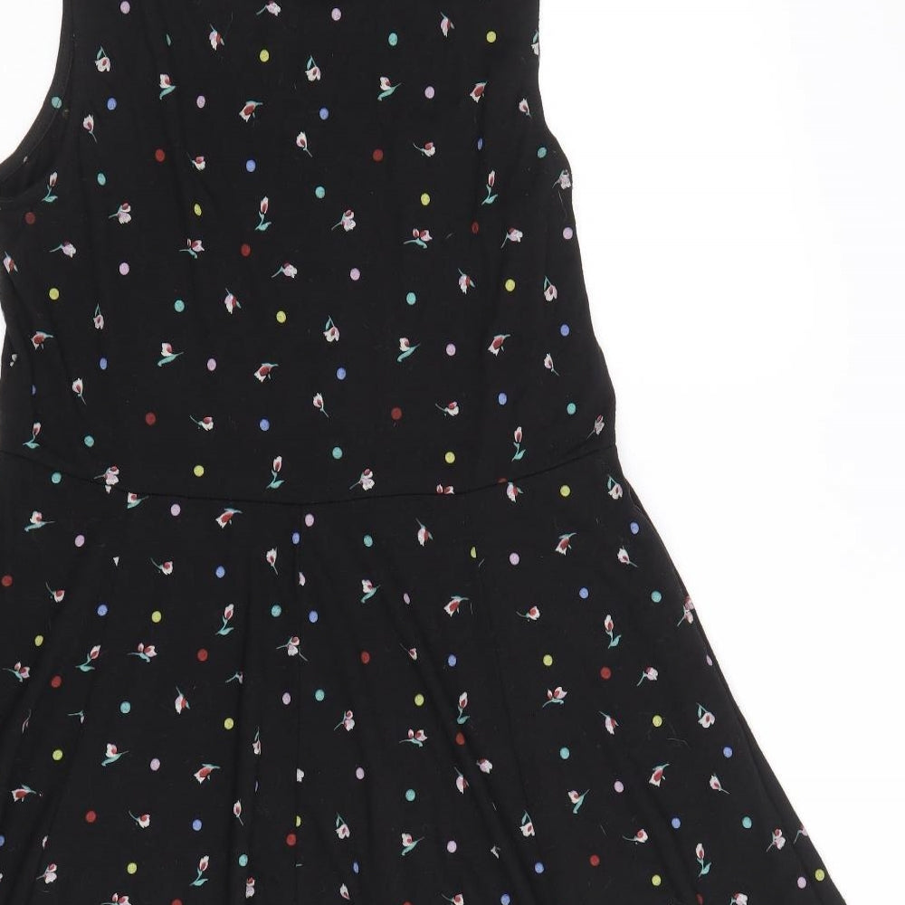 Debenhams Womens Black Floral Polyester Fit & Flare Size 14 Round Neck Pullover
