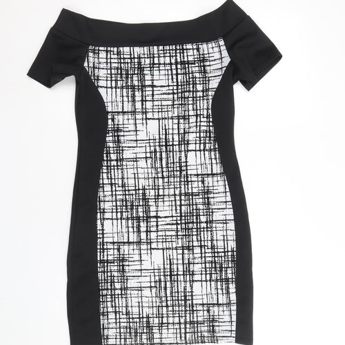 Quiz Womens Black Geometric Polyester A-Line Size 12 Off the Shoulder Pullover