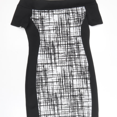 Quiz Womens Black Geometric Polyester A-Line Size 12 Off the Shoulder Pullover