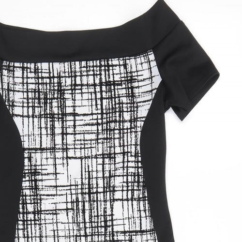 Quiz Womens Black Geometric Polyester A-Line Size 12 Off the Shoulder Pullover